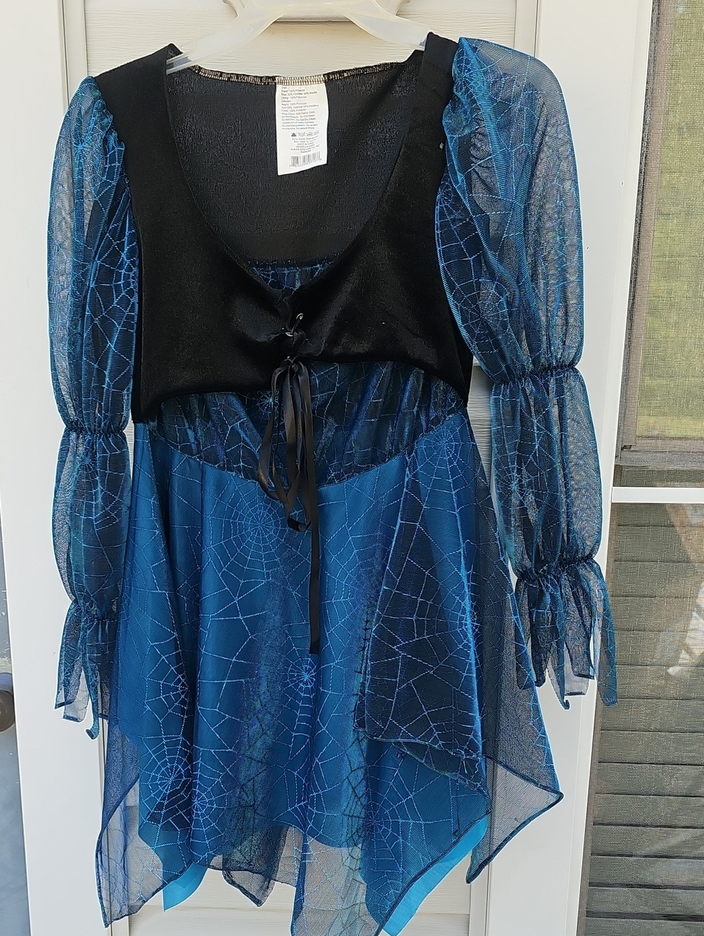 Rubies Women's Blue Spiderweb Witch Layered Dress with Black Bodice